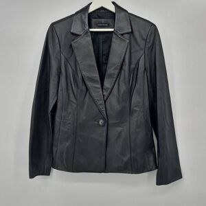 Valerie Stevens Black Leather Jacket Blazer Size L